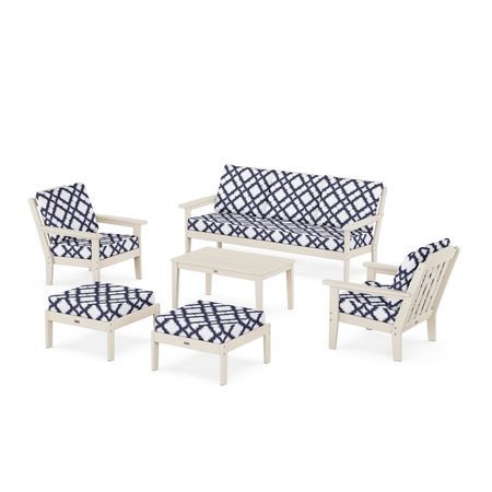 Country Living 6-Piece Lounge Sofa Set in Sand / Trellis Navy
