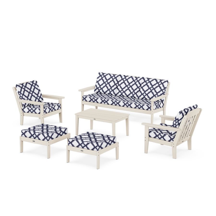 POLYWOOD Country Living 6-Piece Lounge Sofa Set in Sand / Trellis Navy