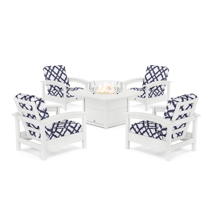 POLYWOOD Rockport 5-Piece Deep Seating Set with Yacht Club Fire Pit Table