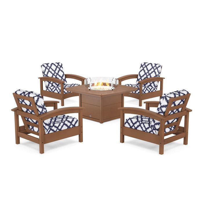 POLYWOOD Rockport 5-Piece Deep Seating Set with Yacht Club Fire Pit Table