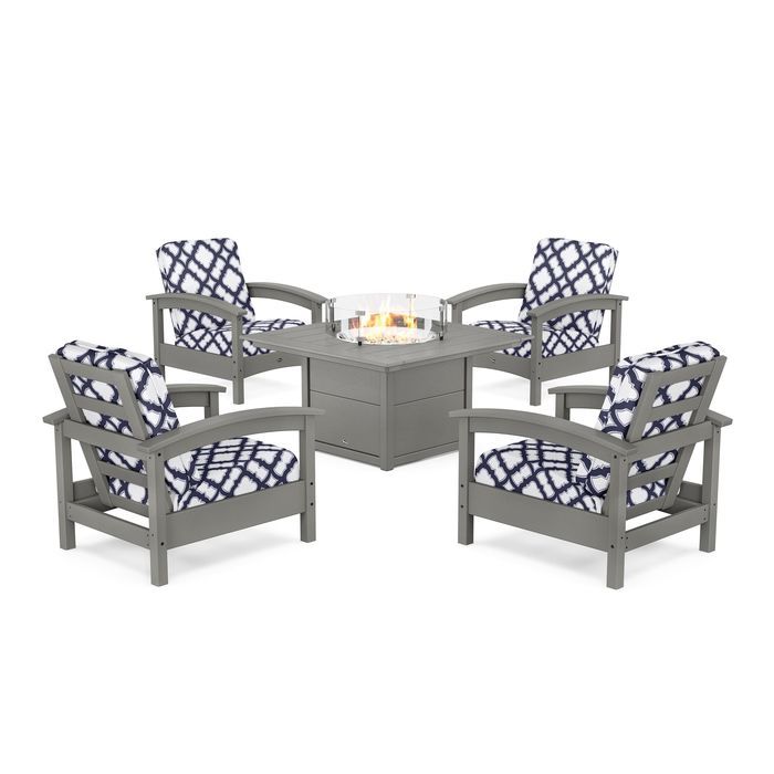 POLYWOOD Rockport 5-Piece Deep Seating Set with Square Fire Pit Table
