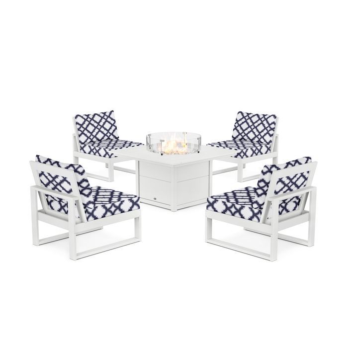 POLYWOOD Eastport Modular 5-Piece Deep Seating Set with Square Fire Pit Table