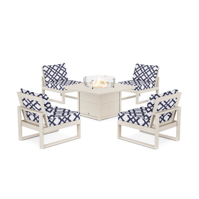 POLYWOOD Eastport Modular 5-Piece Deep Seating Set with Square Fire Pit Table
