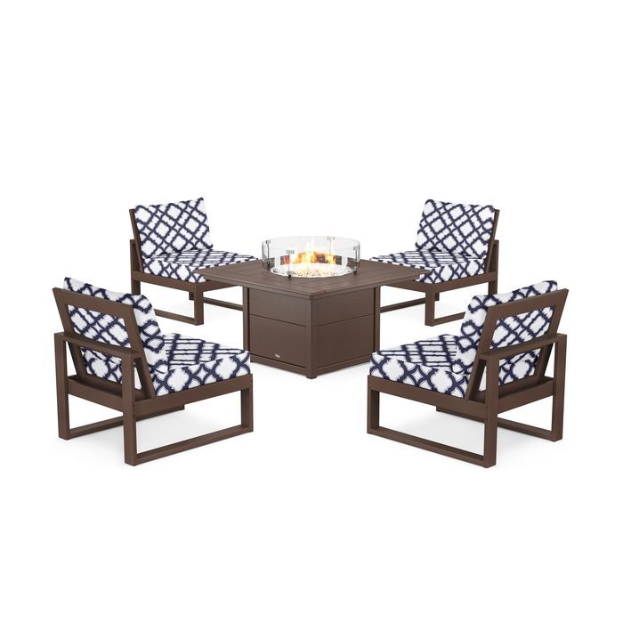 POLYWOOD Eastport Modular 5-Piece Deep Seating Set with Square Fire Pit Table