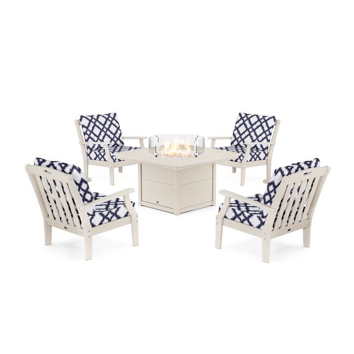 POLYWOOD Yacht Club 5-Piece Deep Seating Set with Fire Pit Table