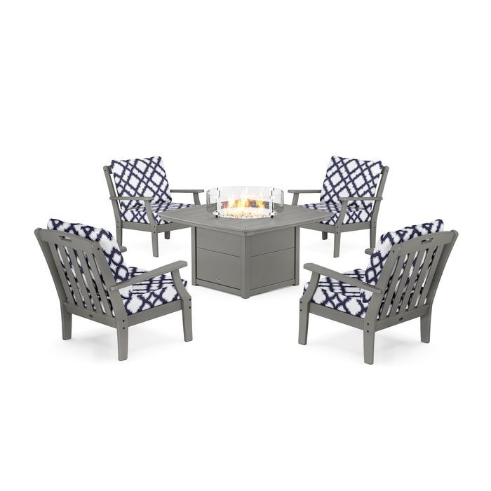POLYWOOD Yacht Club 5-Piece Deep Seating Set with Fire Pit Table