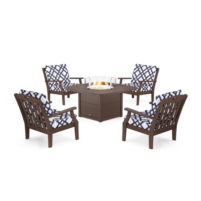 POLYWOOD Yacht Club 5-Piece Deep Seating Set with Fire Pit Table