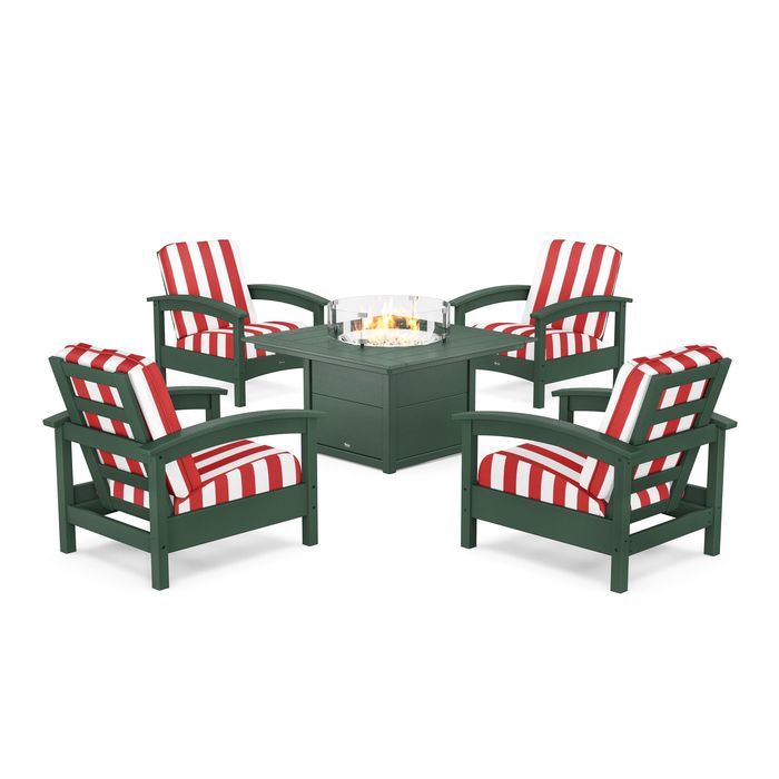 POLYWOOD Rockport 5-Piece Deep Seating Set with Square Fire Pit Table