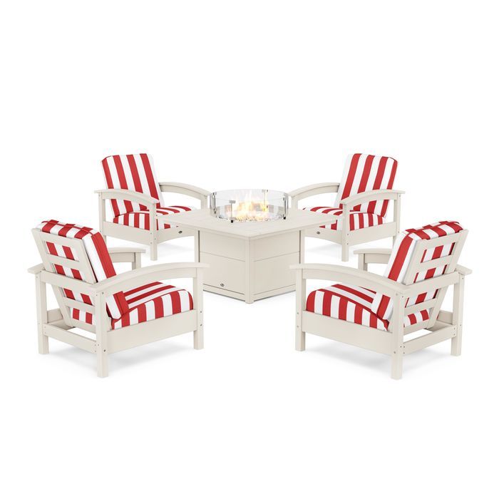 POLYWOOD Rockport 5-Piece Deep Seating Set with Square Fire Pit Table