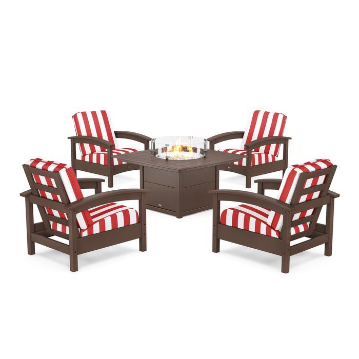 POLYWOOD Rockport 5-Piece Deep Seating Set with Square Fire Pit Table