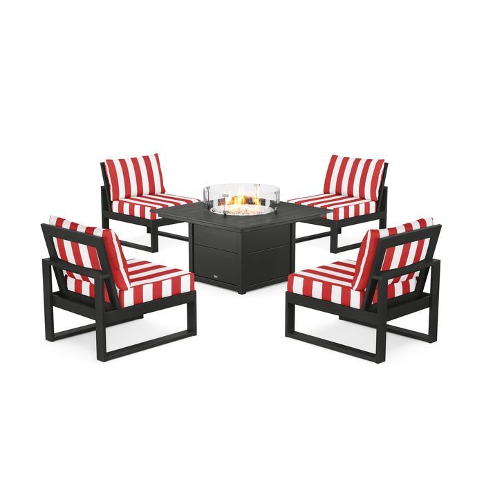 POLYWOOD Eastport Modular 5-Piece Deep Seating Set with Square Fire Pit Table