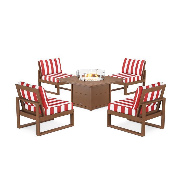 POLYWOOD Eastport Modular 5-Piece Deep Seating Set with Square Fire Pit Table