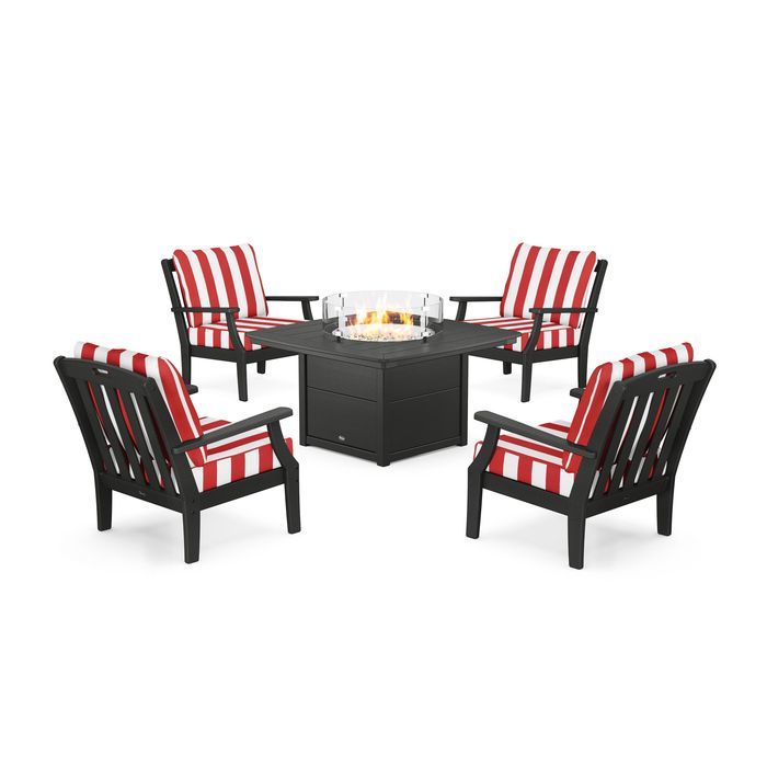 POLYWOOD Yacht Club 5-Piece Deep Seating Set with Fire Pit Table
