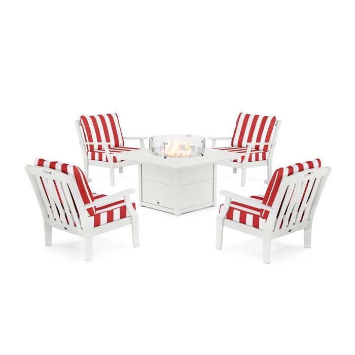 POLYWOOD Yacht Club 5-Piece Deep Seating Set with Square Fire Pit Table