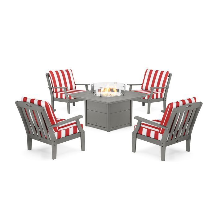 POLYWOOD Yacht Club 5-Piece Deep Seating Set with Square Fire Pit Table