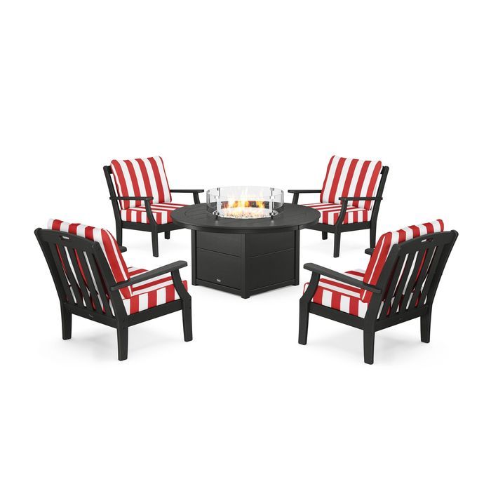 POLYWOOD Yacht Club 5-Piece Deep Seating Set with Round Fire Pit Table