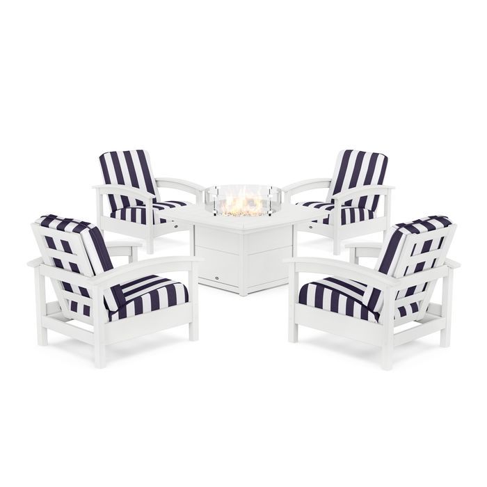 POLYWOOD Rockport 5-Piece Deep Seating Set with Yacht Club Fire Pit Table