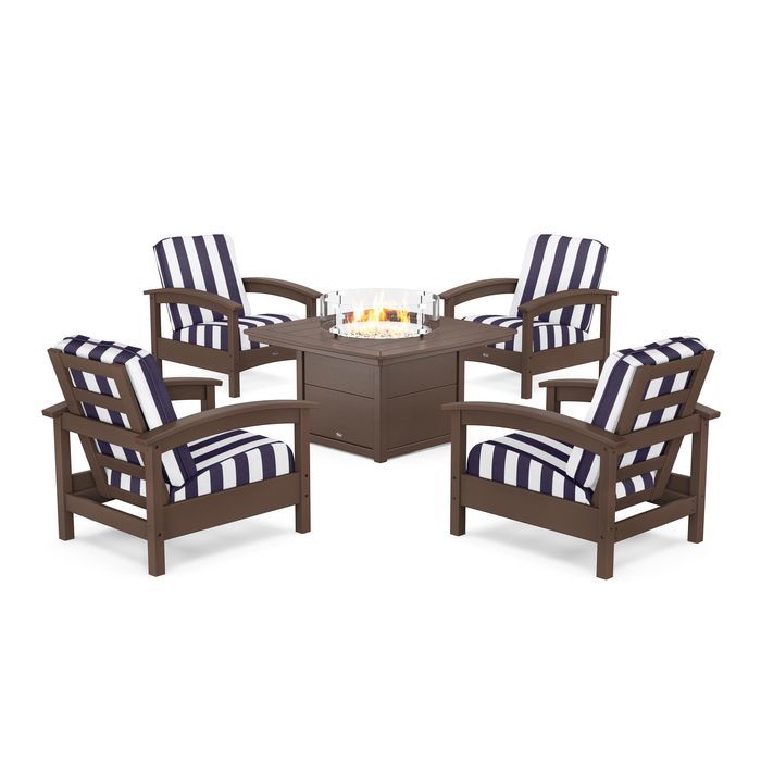 POLYWOOD Rockport 5-Piece Deep Seating Set with Yacht Club Fire Pit Table