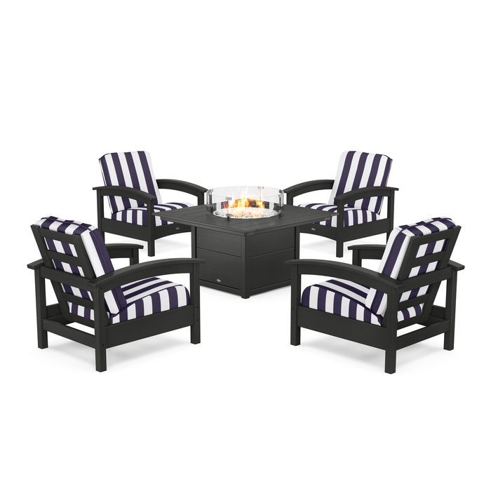 POLYWOOD Rockport 5-Piece Deep Seating Set with Square Fire Pit Table