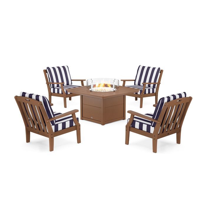 POLYWOOD Yacht Club 5-Piece Deep Seating Set with Fire Pit Table