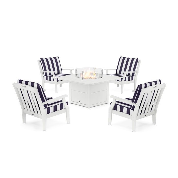 POLYWOOD Yacht Club 5-Piece Deep Seating Set with Square Fire Pit Table
