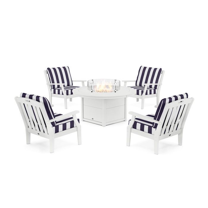 POLYWOOD Yacht Club 5-Piece Deep Seating Set with Round Fire Pit Table