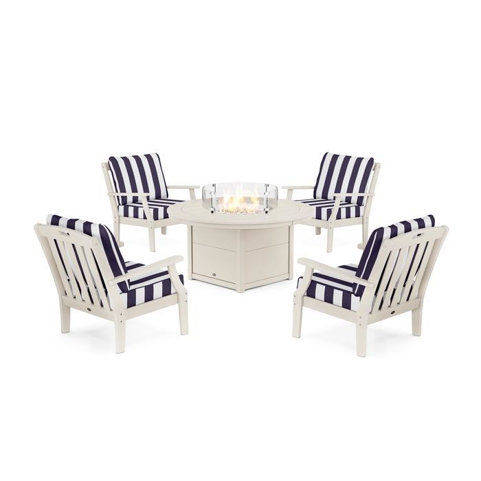 POLYWOOD Yacht Club 5-Piece Deep Seating Set with Round Fire Pit Table