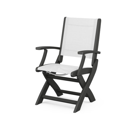 POLYWOOD Coastal Folding Chair in Black / White Sling