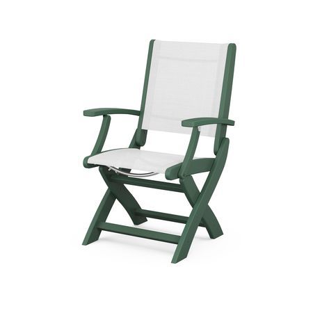 POLYWOOD Coastal Folding Chair in Green / White Sling