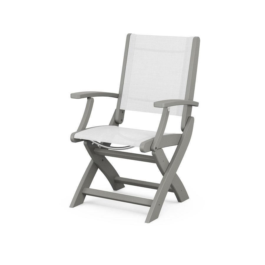 POLYWOOD Coastal Folding Chair in Slate Grey / White Sling