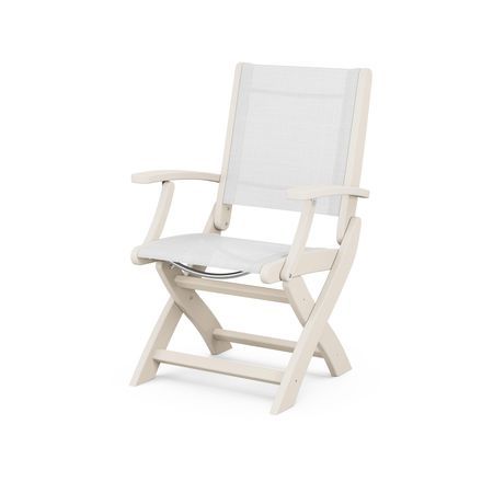 POLYWOOD Coastal Folding Chair in Sand / White Sling