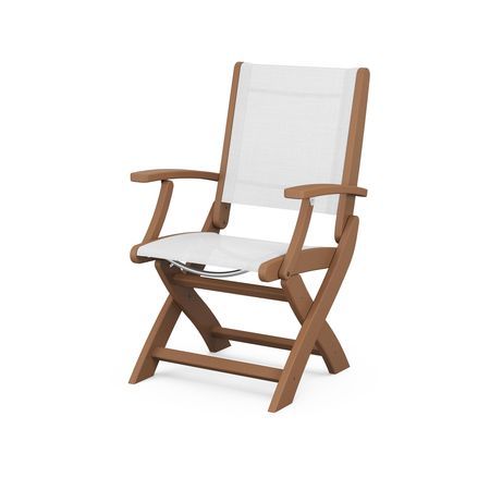 POLYWOOD Coastal Folding Chair in Teak / White Sling