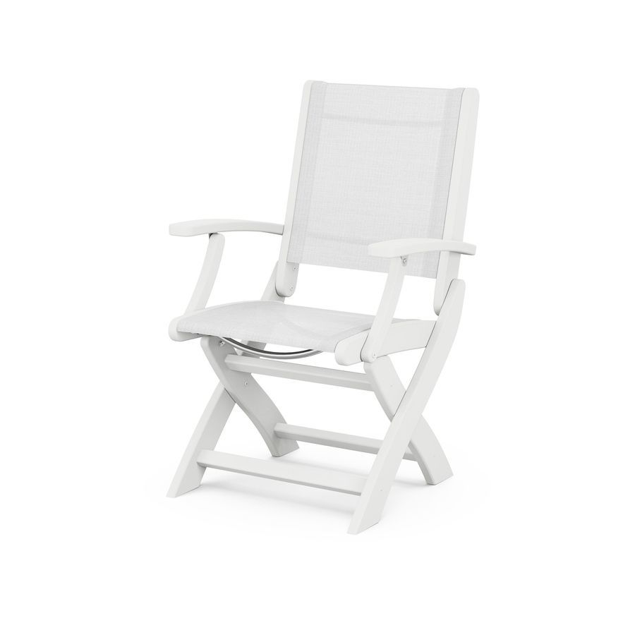 POLYWOOD Coastal Folding Chair in White / White Sling