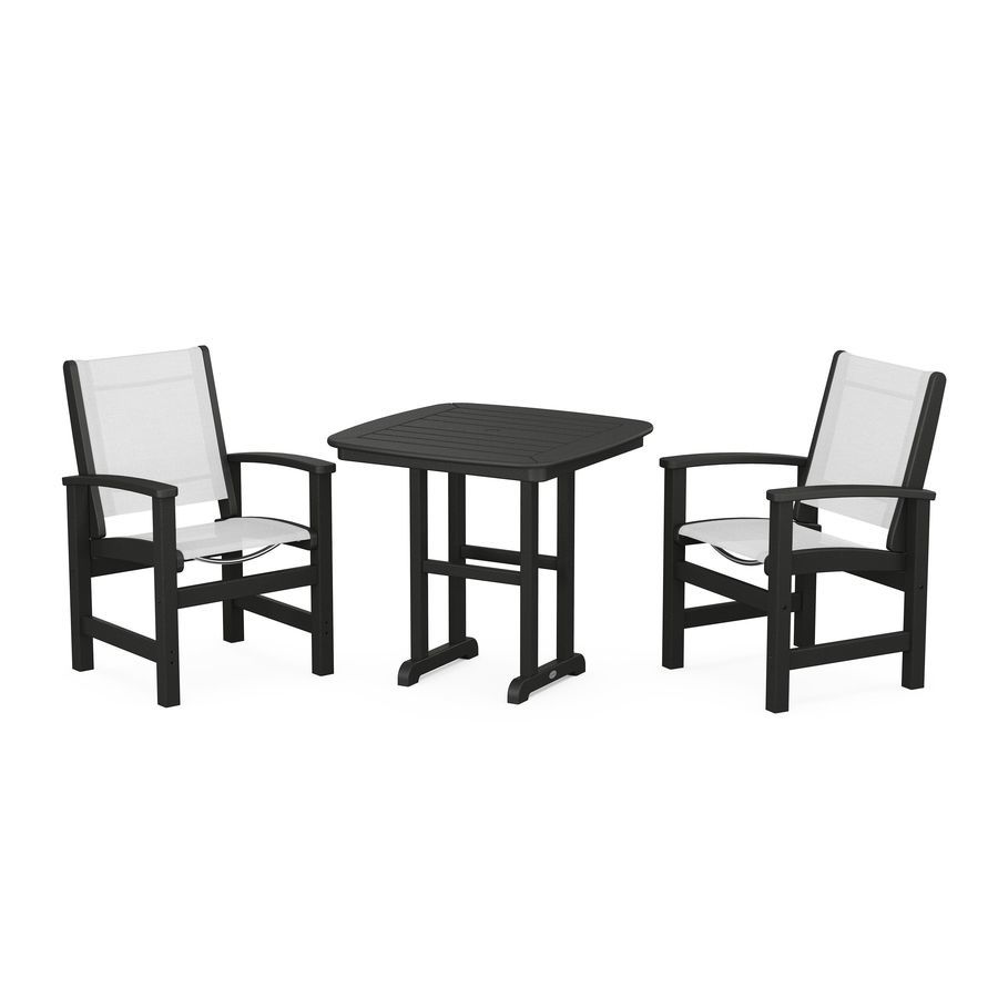 POLYWOOD Coastal 3-Piece Dining Set in Black / White Sling