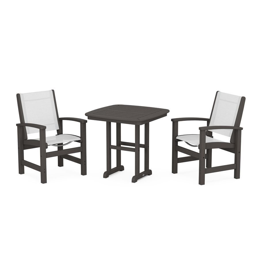 POLYWOOD Coastal 3-Piece Dining Set in Vintage Coffee / White Sling
