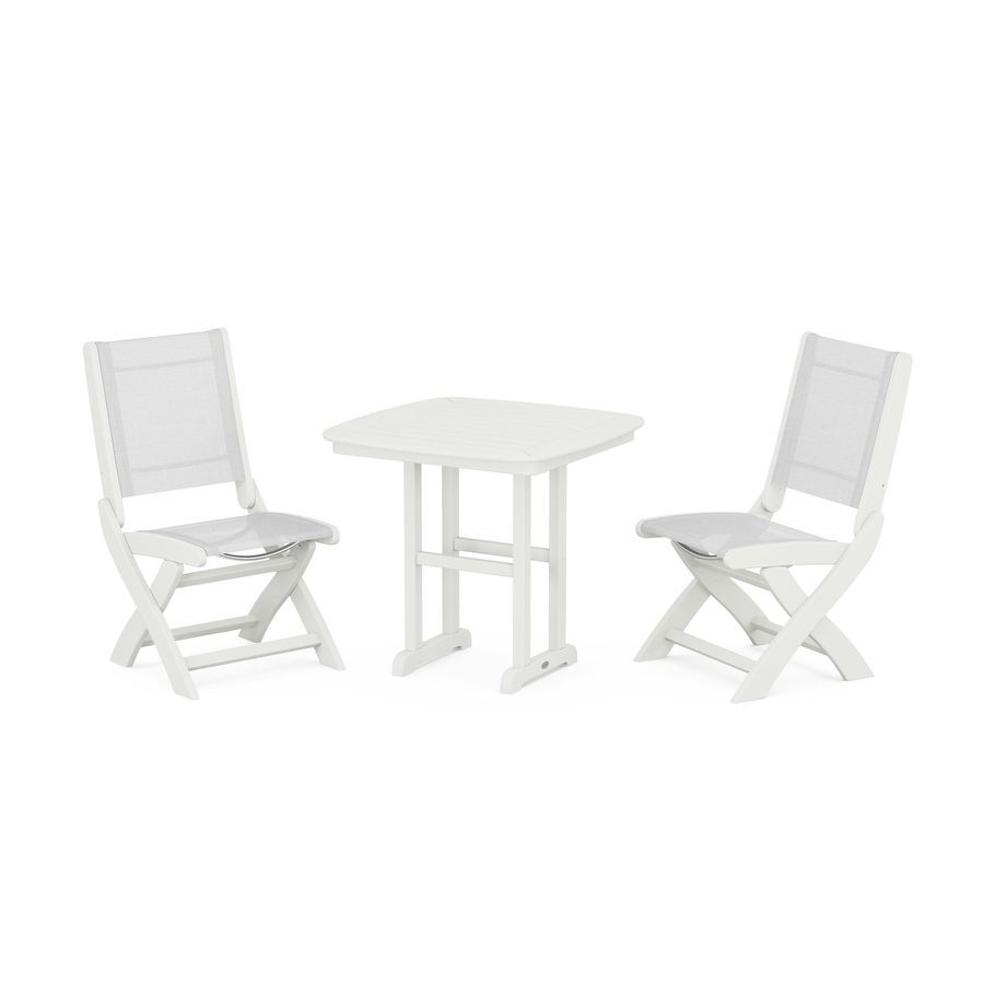 POLYWOOD Coastal Folding Side Chair 3-Piece Dining Set in Vintage White / White Sling
