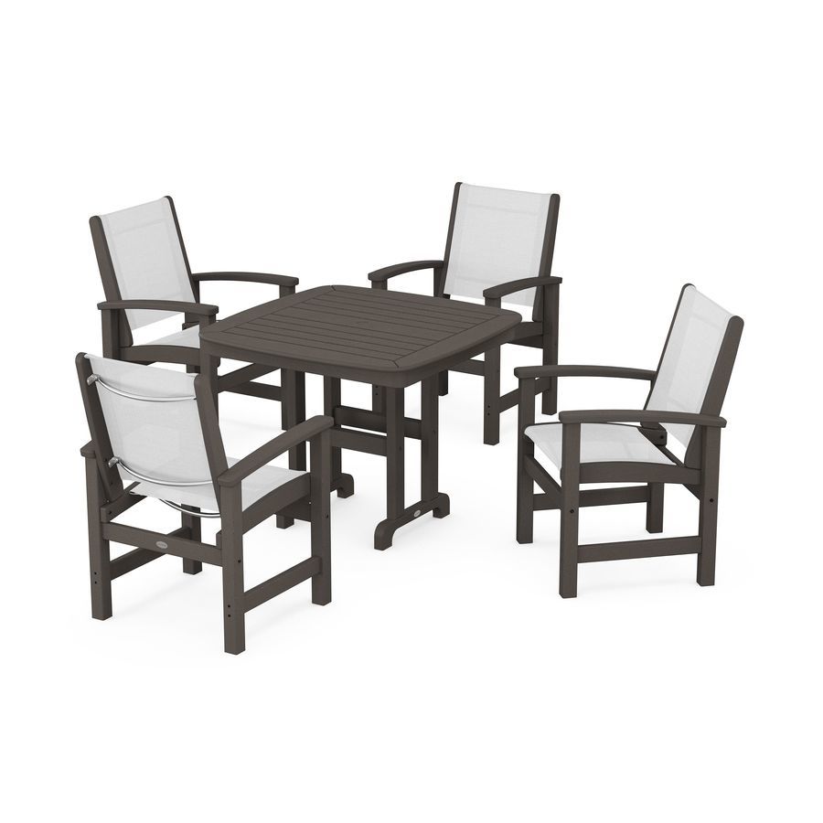 POLYWOOD Coastal 5-Piece Dining Set in Vintage Coffee / White Sling
