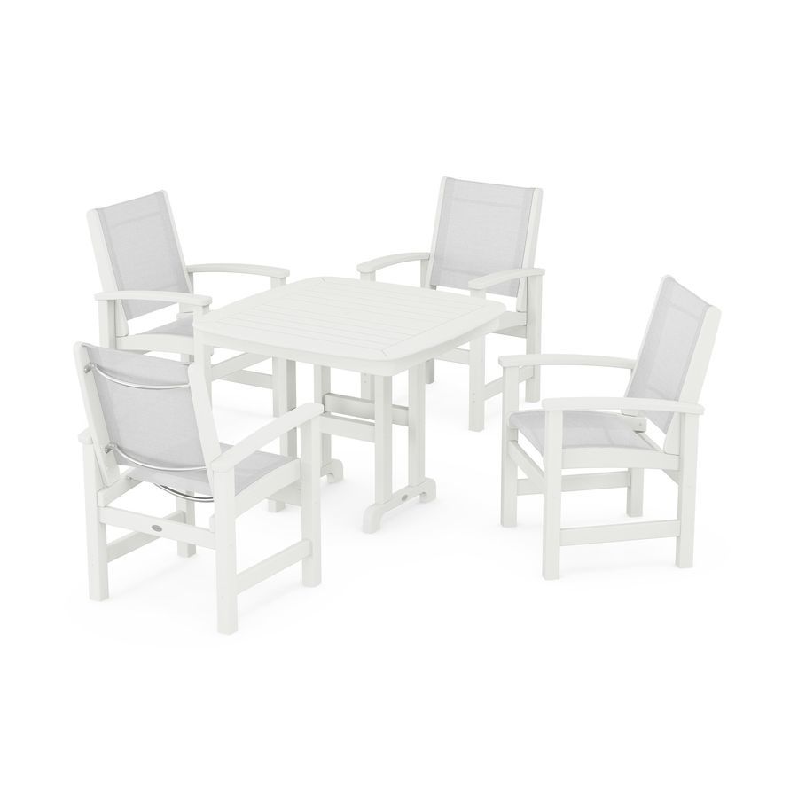 POLYWOOD Coastal 5-Piece Dining Set in Vintage White / White Sling