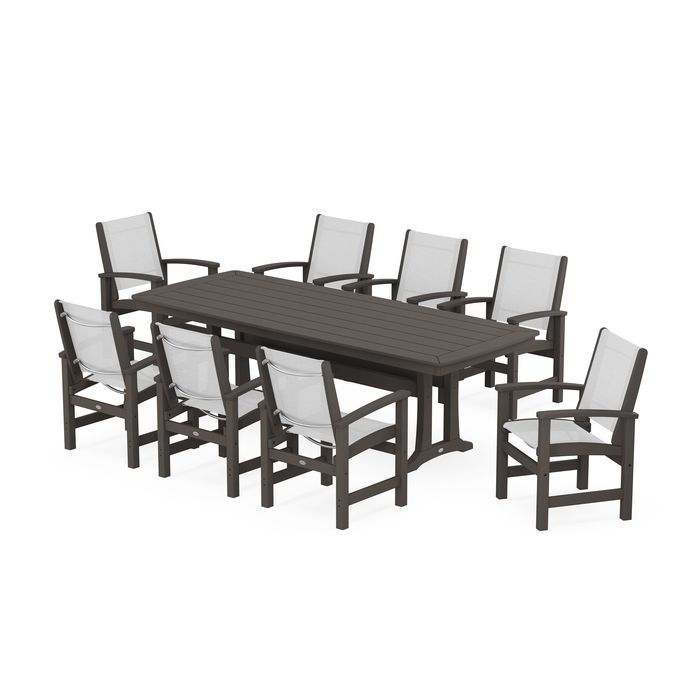 Coastal 9-Piece Dining Set with Trestle Legs in Vintage Finish