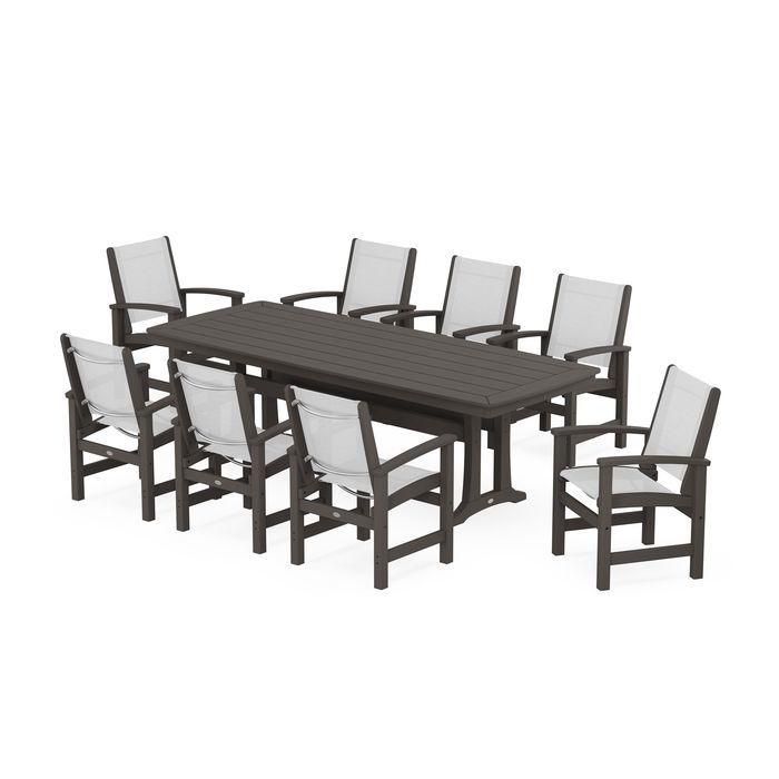 POLYWOOD Coastal 9-Piece Dining Set with Trestle Legs in Vintage Finish