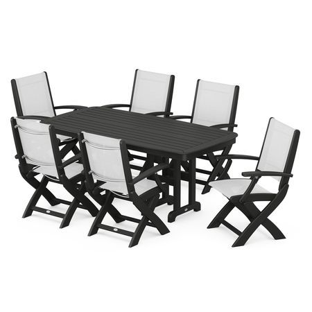Coastal 7-Piece Dining Set in Black / White Sling