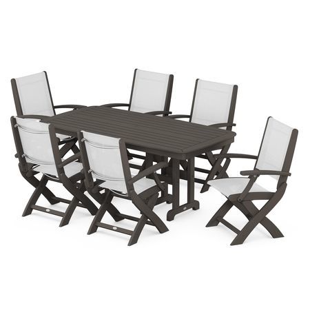 POLYWOOD Coastal Folding Chair 7-Piece Dining Set in Vintage Finish