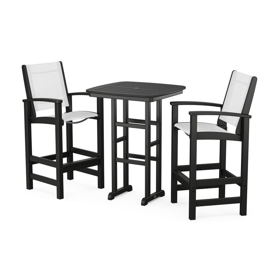 POLYWOOD Coastal 3-Piece Bar Set in Black / White Sling