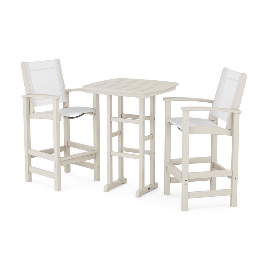 POLYWOOD Coastal 3-Piece Bar Set in Sand / White Sling