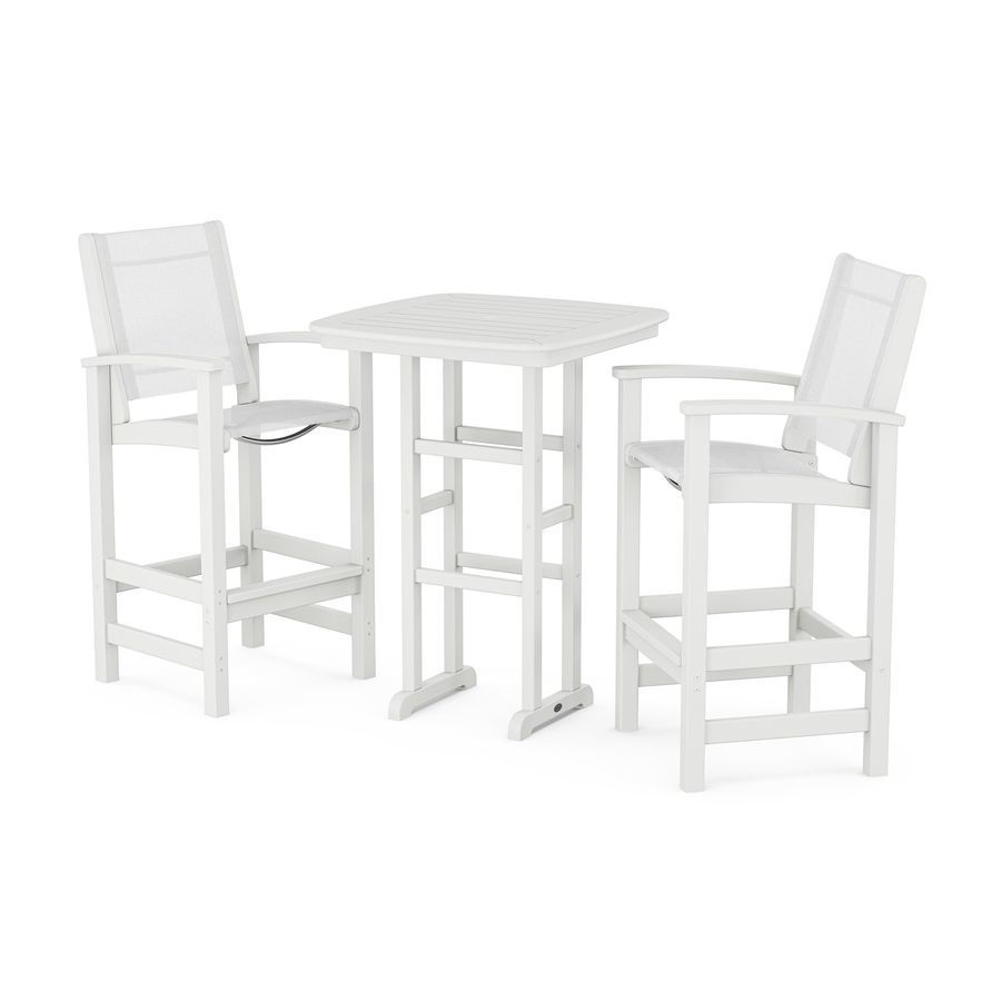 POLYWOOD Coastal 3-Piece Bar Set in White / White Sling