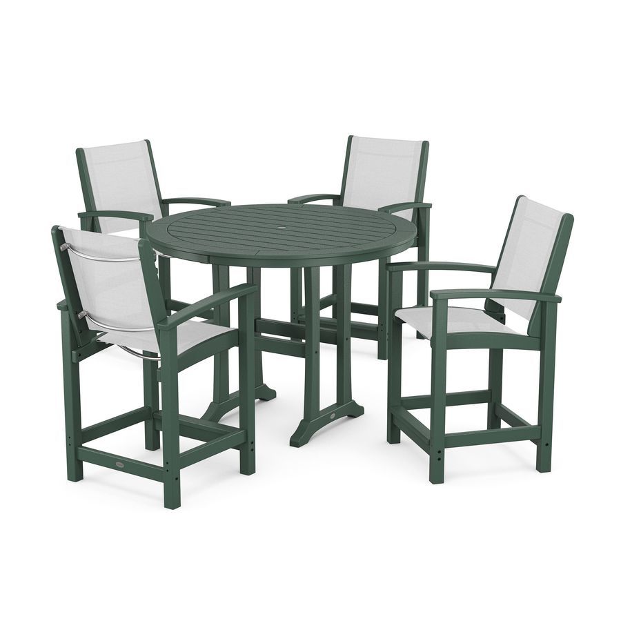 POLYWOOD Coastal 5-Piece Counter Set in Green / White Sling