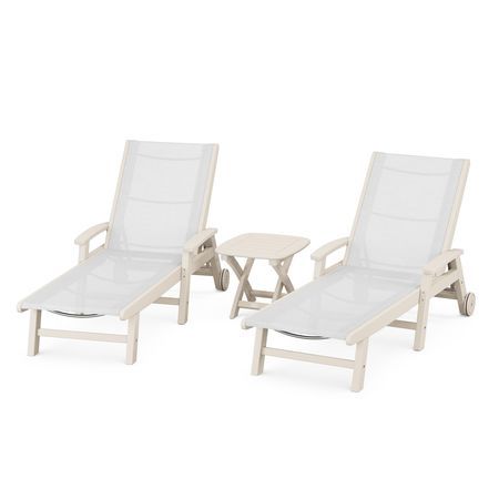 Coastal 3-Piece Wheeled Chaise Set in Sand / White Sling