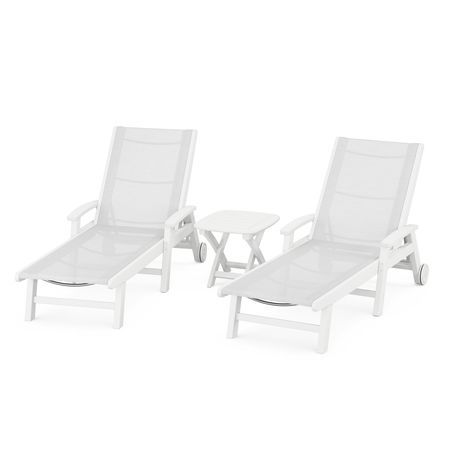 Coastal 3-Piece Wheeled Chaise Set in White / White Sling