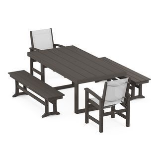 Coastal 5-Piece Dining Set with Trestle Legs in Vintage Finish