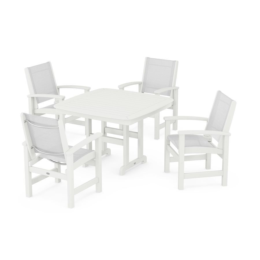 POLYWOOD Coastal 5-Piece Dining Set with Trestle Legs in Vintage White / White Sling